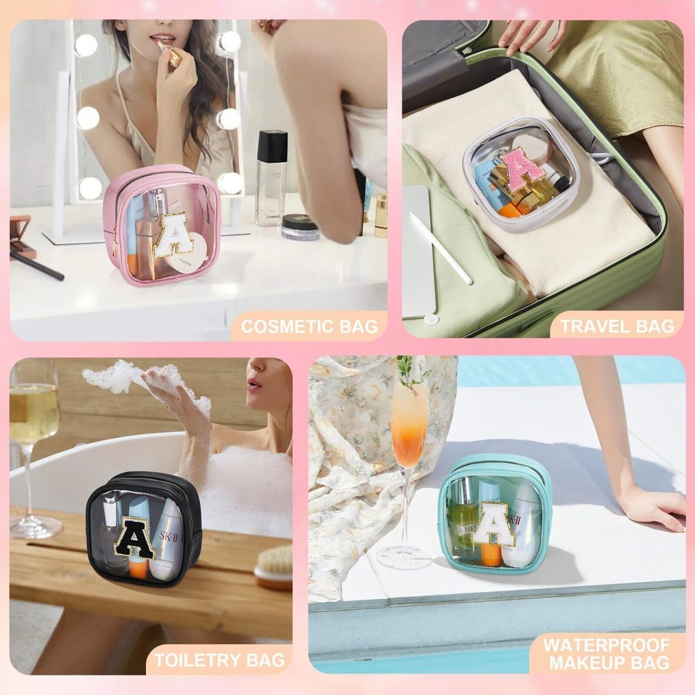 Initial Make Up Bag Travel Toiletry Bag, Clear Makeup Bag Preppy Cosmetic Bags😽 - Picture 5 of 7